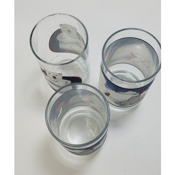 Vintage 1997 Coca-Cola Holiday Glasses Winter Polar Bears and Seal (Set of 3) - Picture 4 of 5